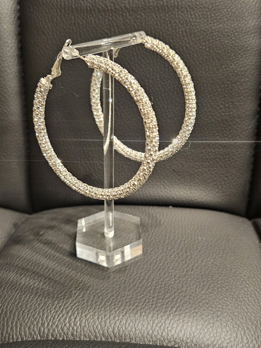 Sparkling Silver Crystal Hoop Earrings - Women Jewelry